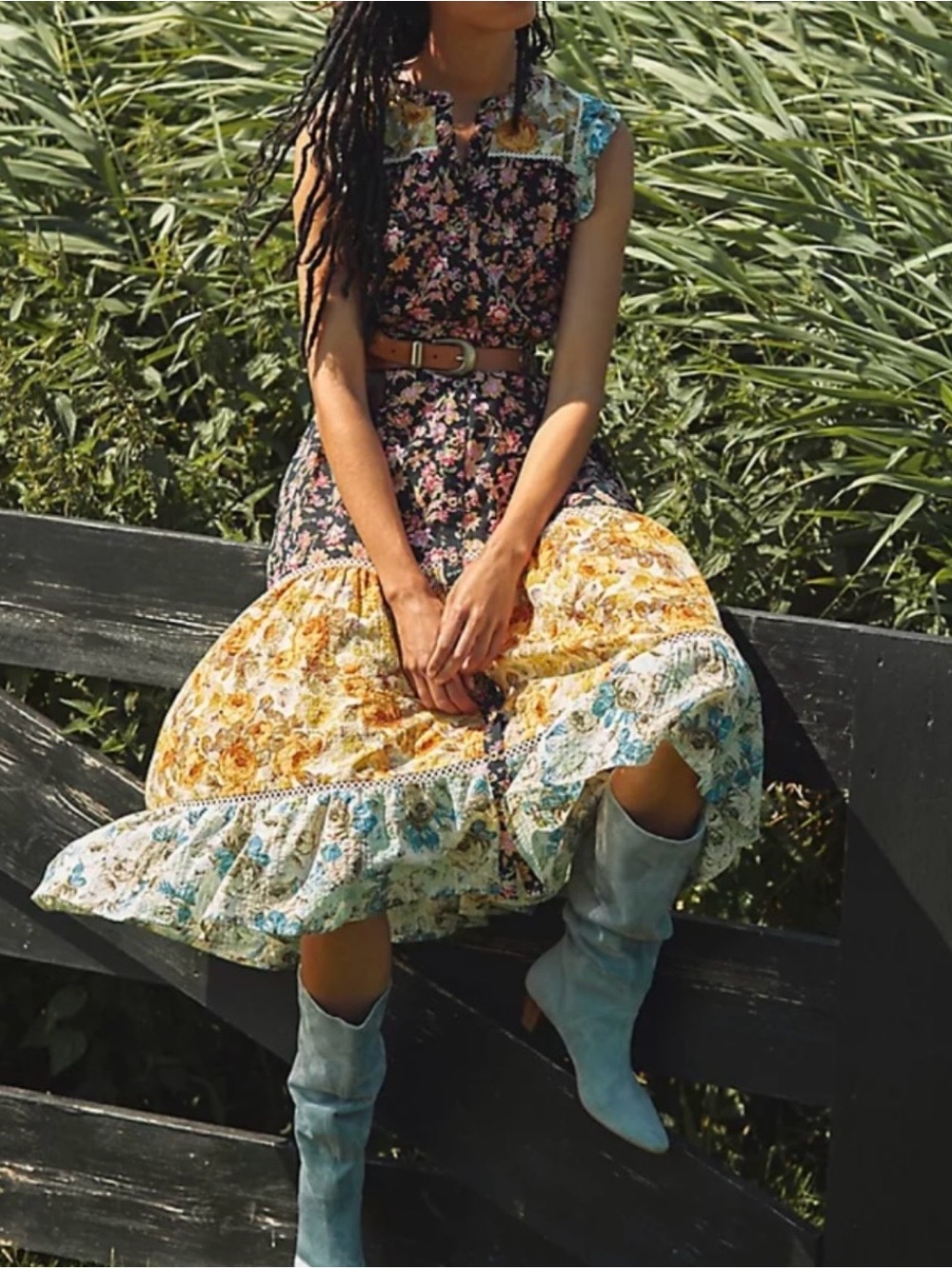 Anthropologie Ruffled Floral Maxi Dress